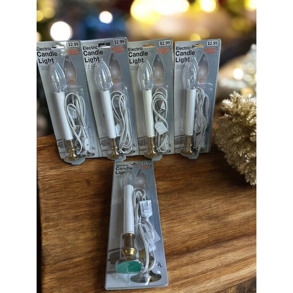 Mid Century Vintage Electric Candlesticks x 5 Brass Base Window Candle Plug In - Picture 3 of 11